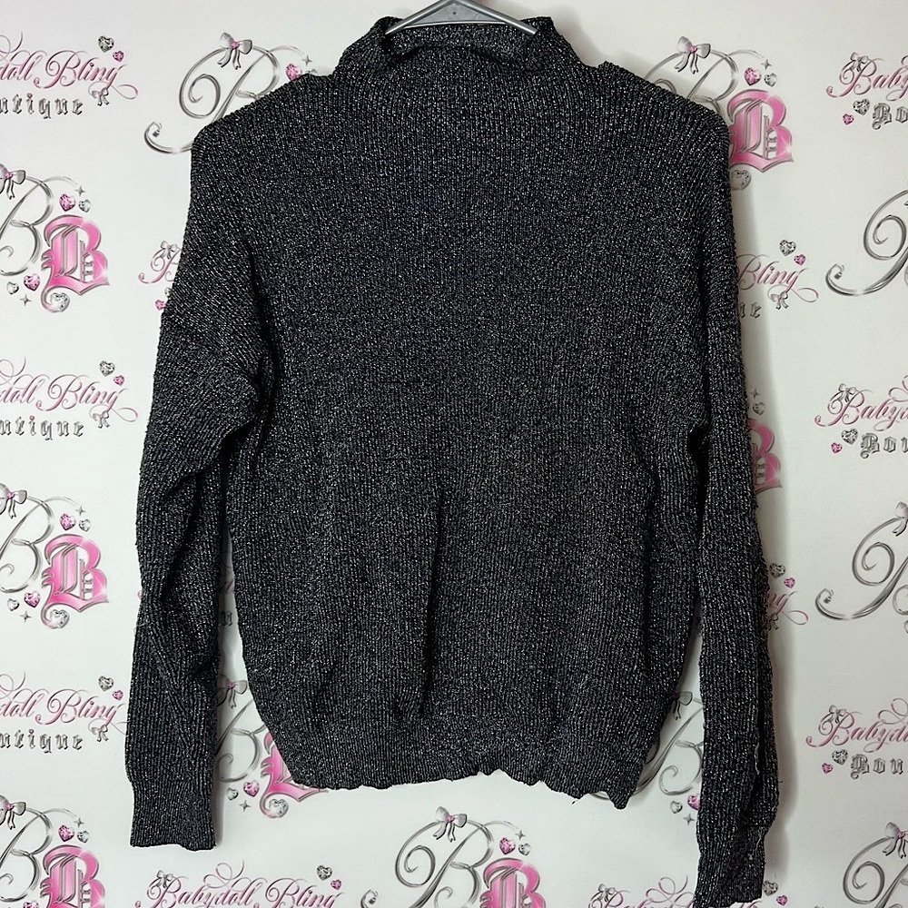 Jacqueline de yong sparkly silver Black Sweater turtleneck knitted warm